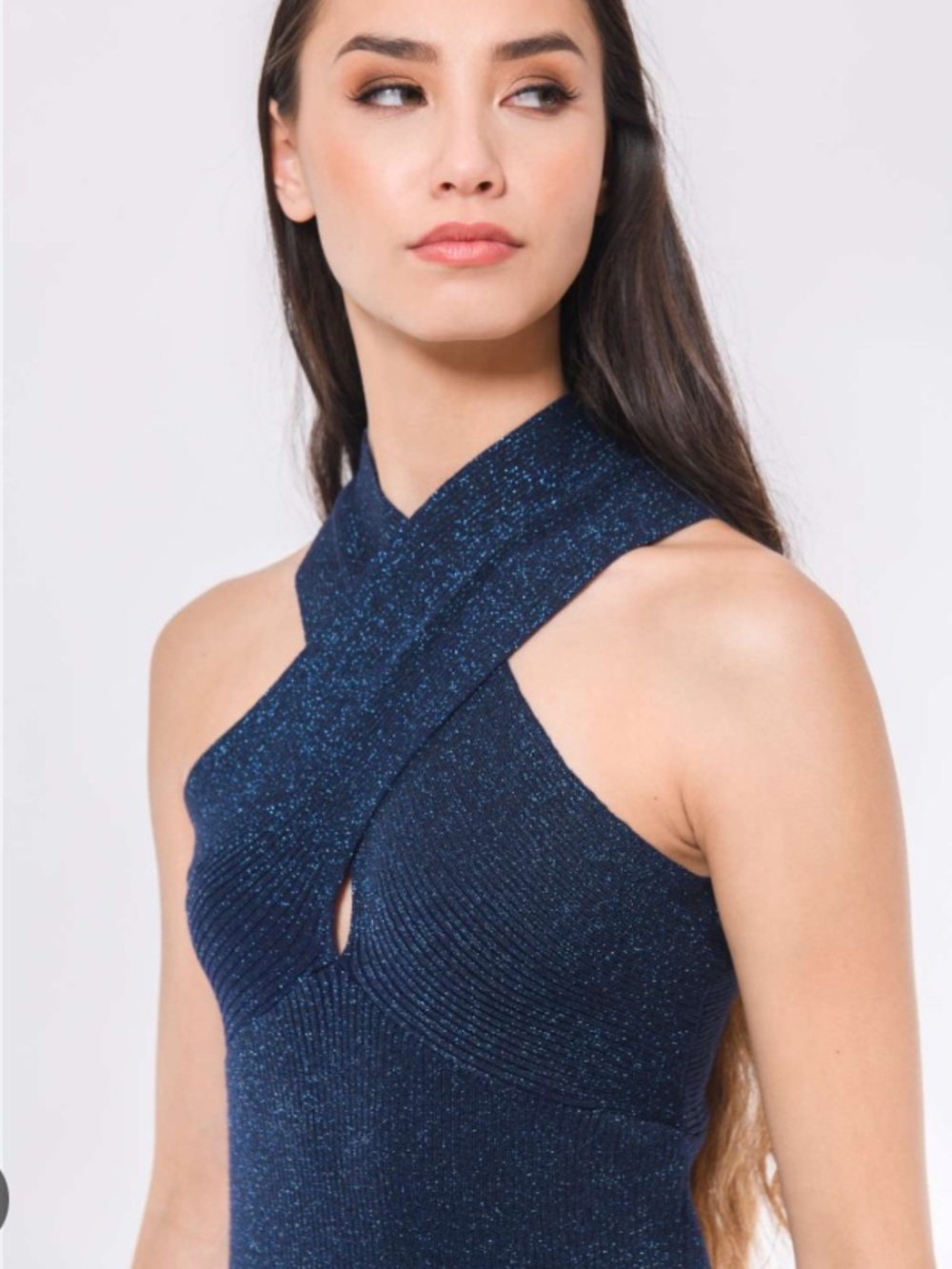 le chateau Sparkle Cross-Front Navy Jumpsuit